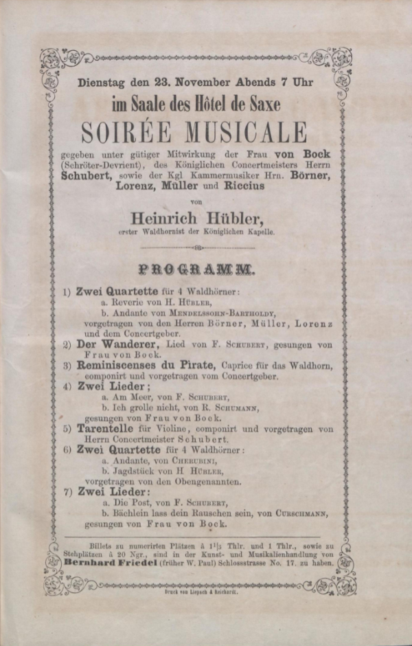 Huebler Konzertauftritt 1858 Leipzig
